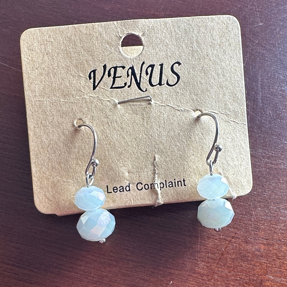 New on package VENUS brand Silver Tone‎ & Faceted Moonstone Dangle Earrings